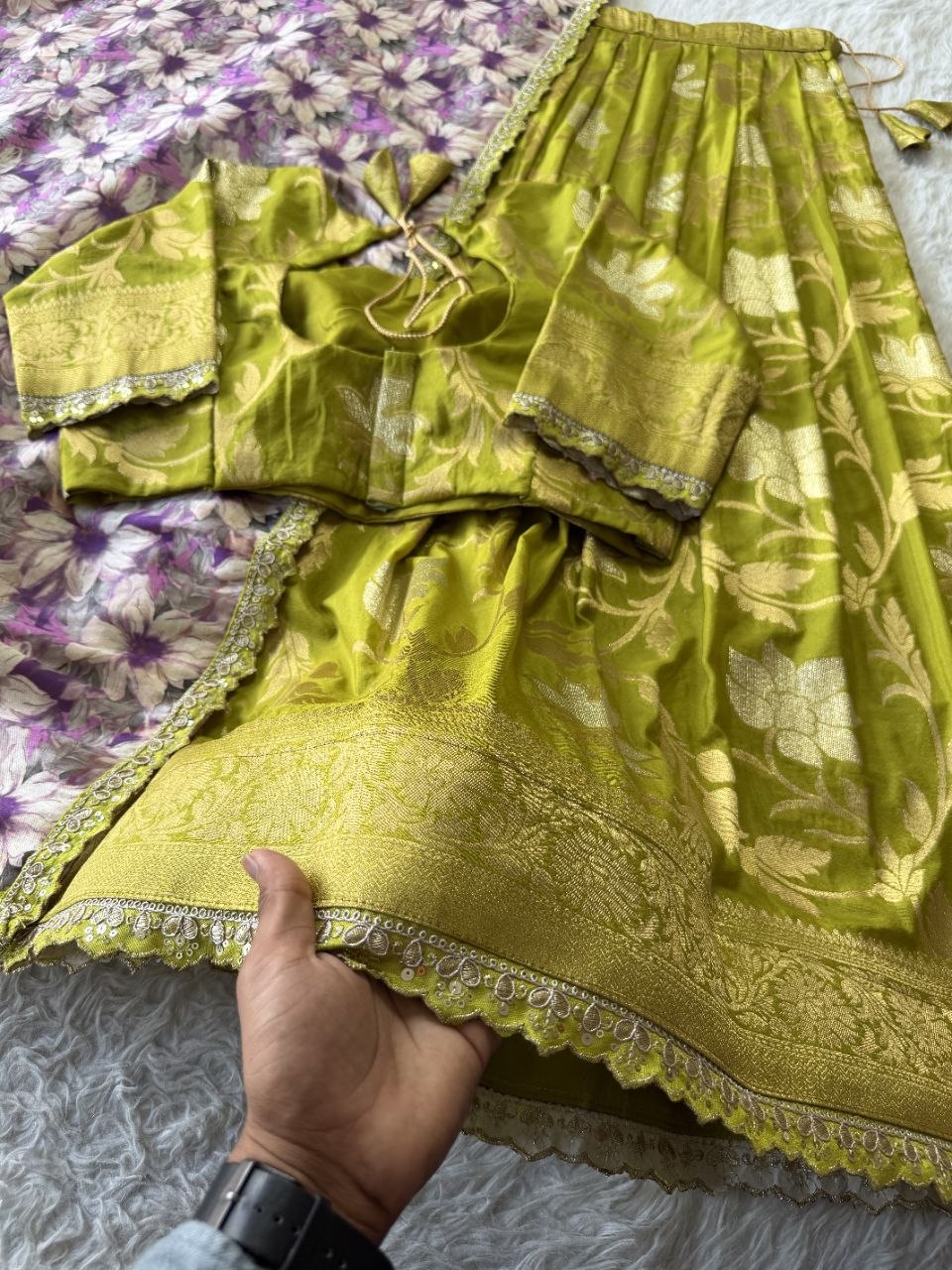 ✨ Golden Khadi Royale – Designer Lehenga Set ✨
