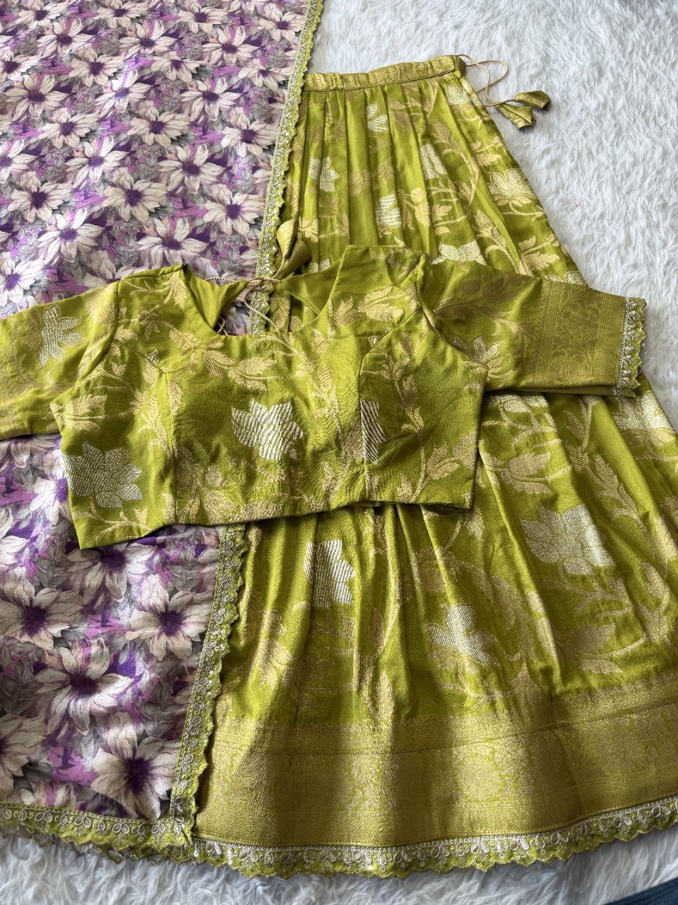 ✨ Golden Khadi Royale – Designer Lehenga Set ✨