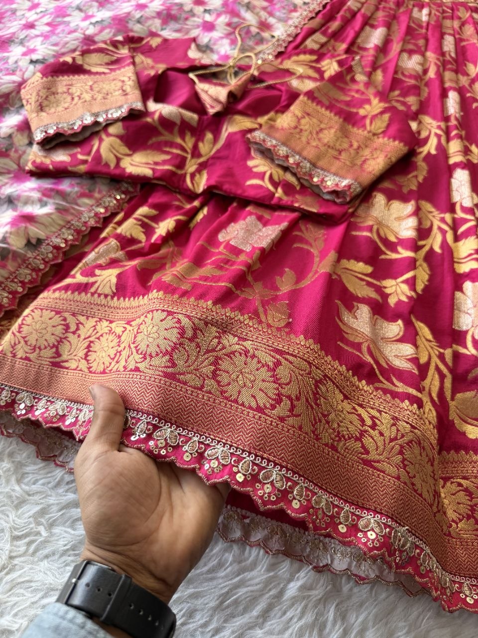 ✨ Golden Khadi Royale – Designer Lehenga Set ✨