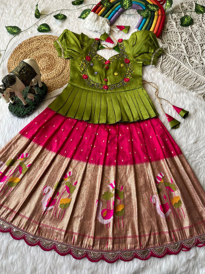 🦩 Flamingo Paithani Charm – Kids Designer Set 🦩