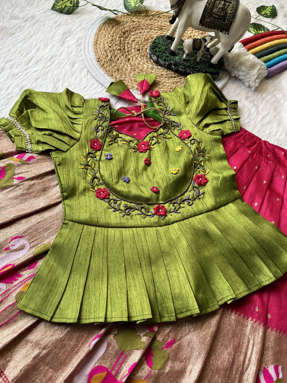 🦩 Flamingo Paithani Charm – Kids Designer Set 🦩