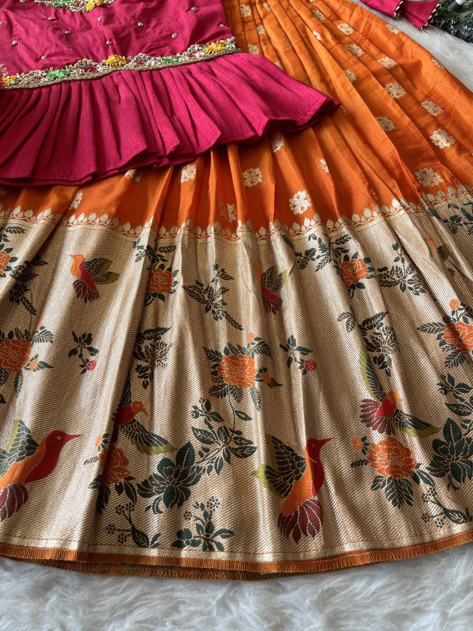 🐦 Bird Beauty Grace – Kids Designer Lehenga Set 🥰