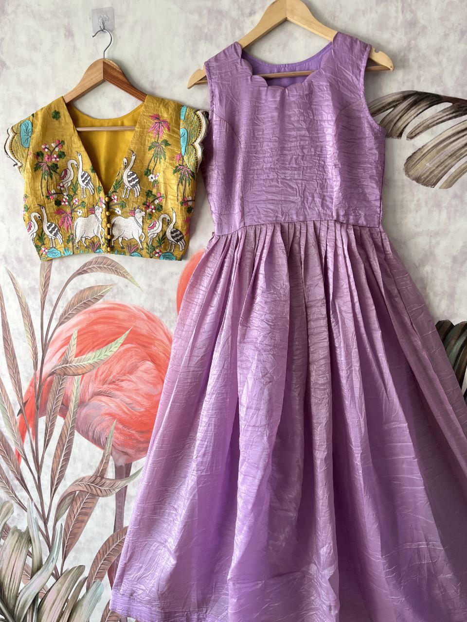 🪷 Pichwai Gold Royale – Designer Gown with Overcoat Set 🪷