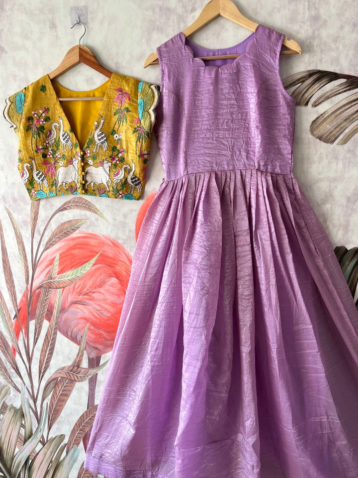 🪷 Pichwai Gold Royale – Designer Gown with Overcoat Set 🪷