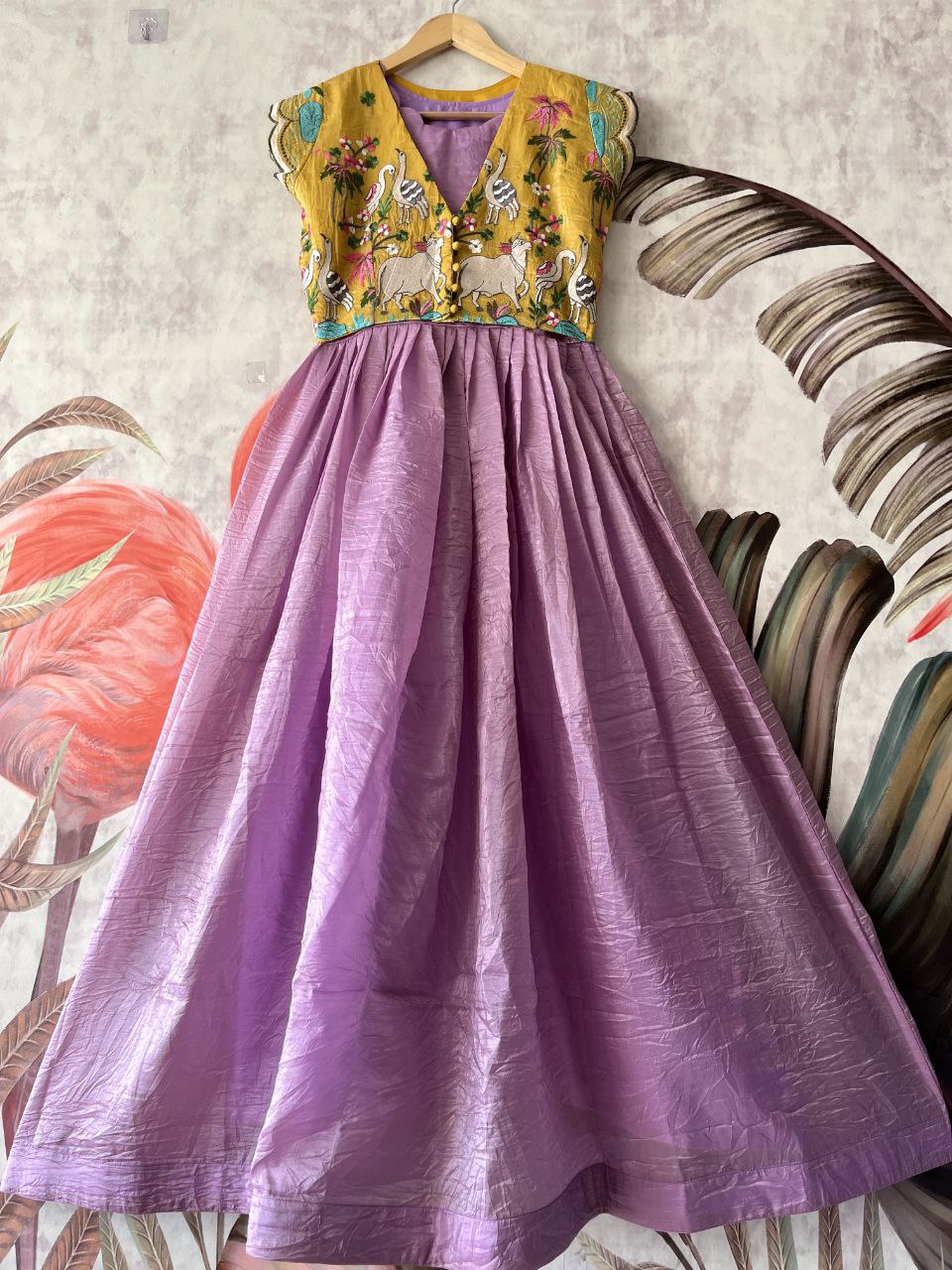 🪷 Pichwai Gold Royale – Designer Gown with Overcoat Set 🪷