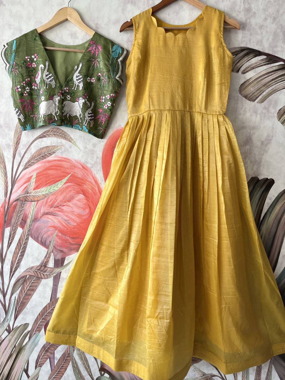 🪷 Pichwai Gold Royale – Designer Gown with Overcoat Set 🪷