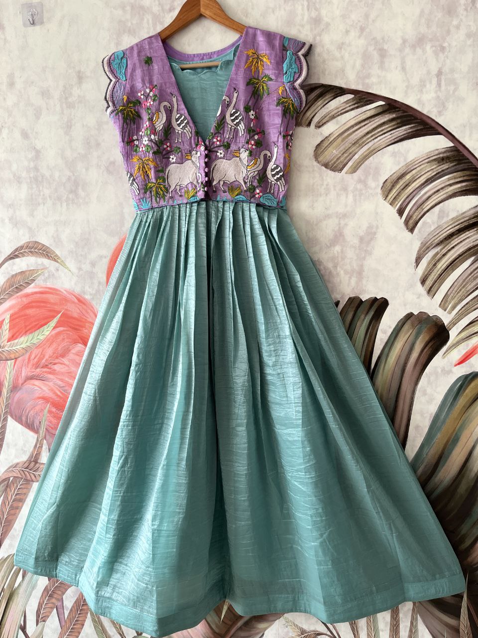 🪷 Pichwai Gold Royale – Designer Gown with Overcoat Set 🪷