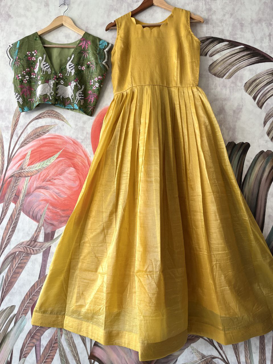 🪷 Pichwai Gold Royale – Designer Gown with Overcoat Set 🪷