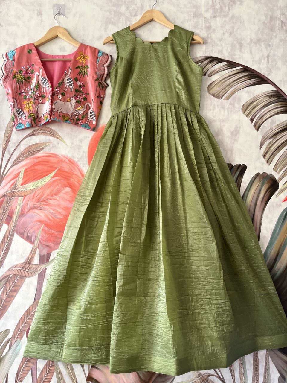 🪷 Pichwai Gold Royale – Designer Gown with Overcoat Set 🪷