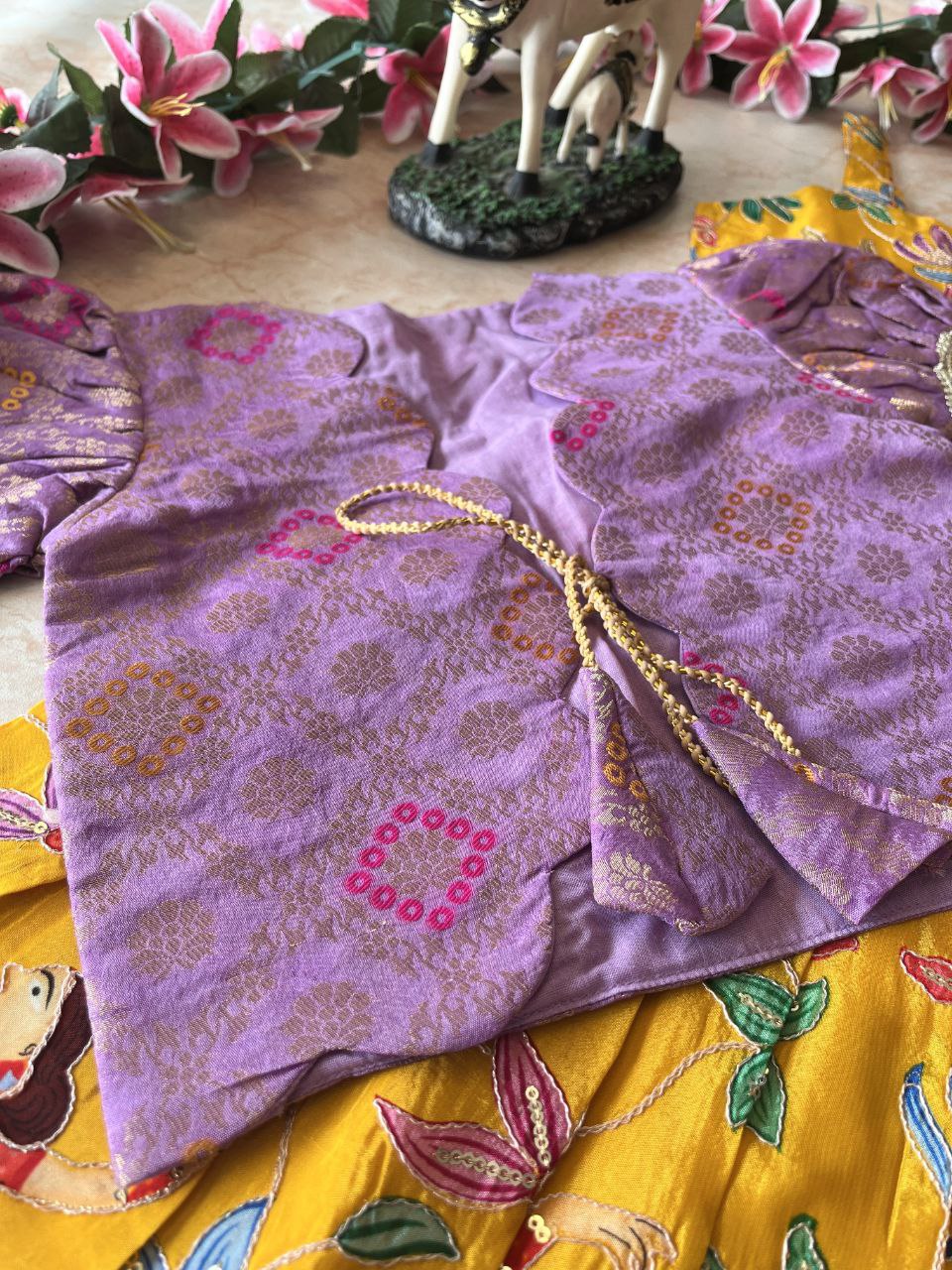 🌿 Kalamkari Bandhej Grace – Kids Designer Gown with Coat 🌿