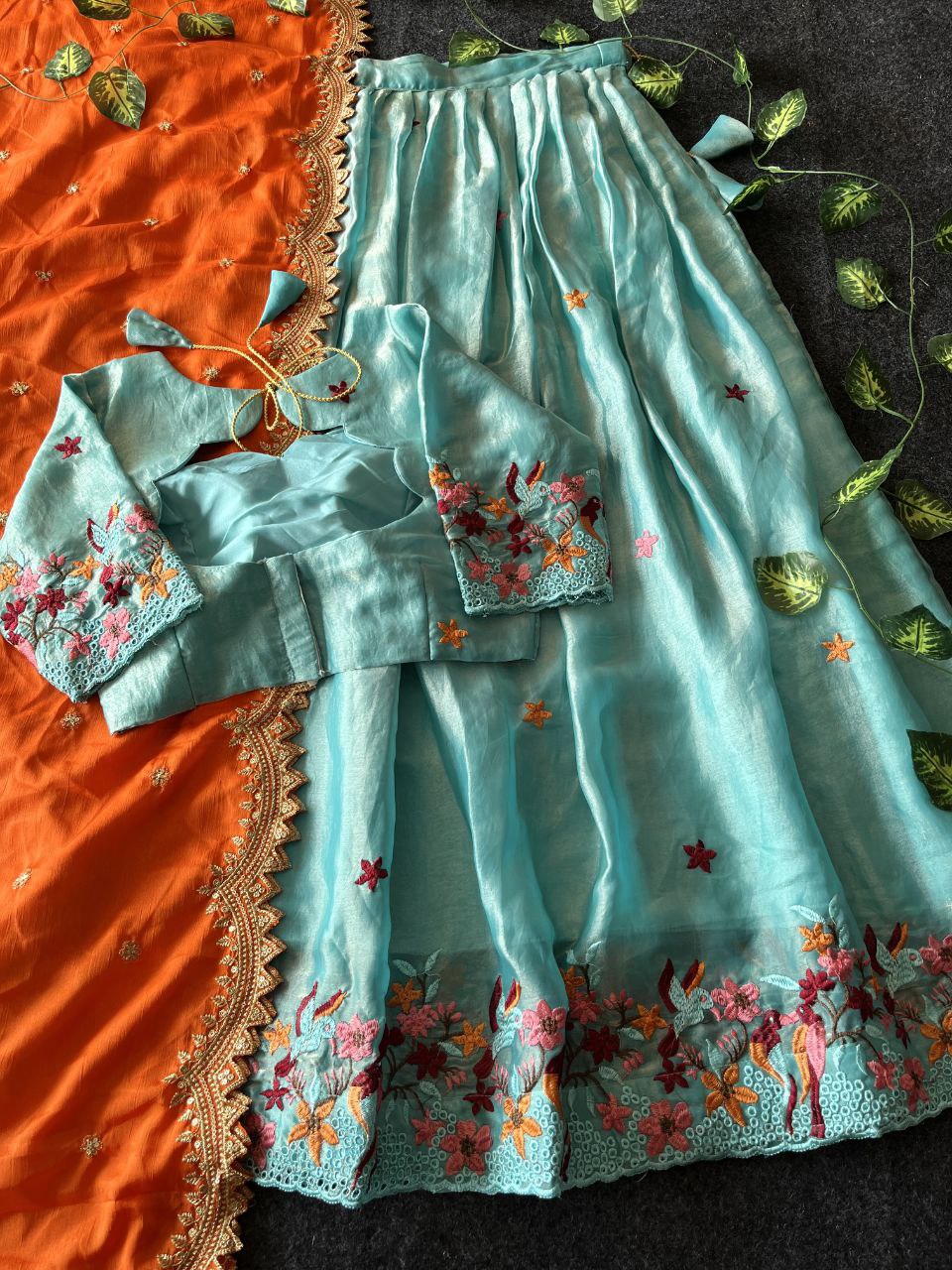 🕊️ Birdsong Royale – Exclusive Thread Embroidery Lehenga Set 🕊️