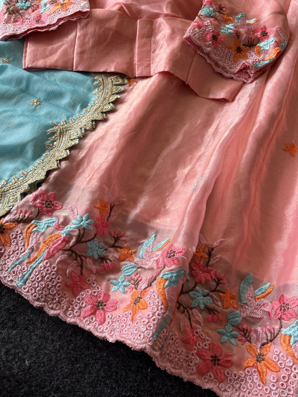 🕊️ Birdsong Royale – Exclusive Thread Embroidery Lehenga Set 🕊️