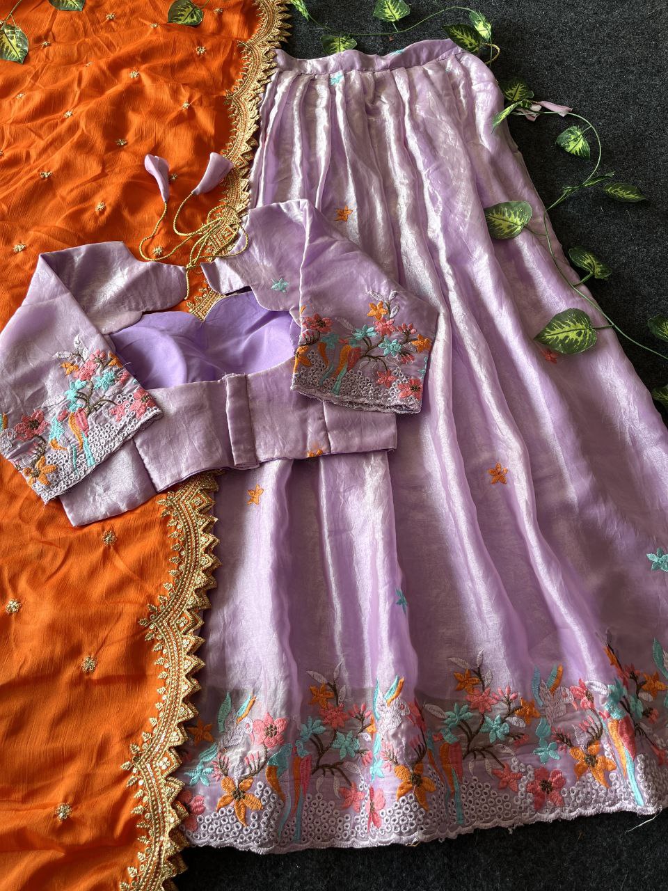 🕊️ Birdsong Royale – Exclusive Thread Embroidery Lehenga Set 🕊️