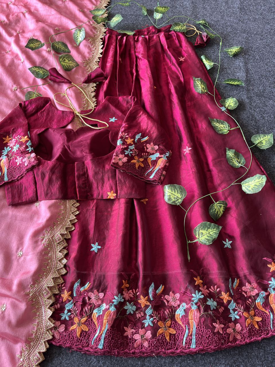 🕊️ Birdsong Royale – Exclusive Thread Embroidery Lehenga Set 🕊️