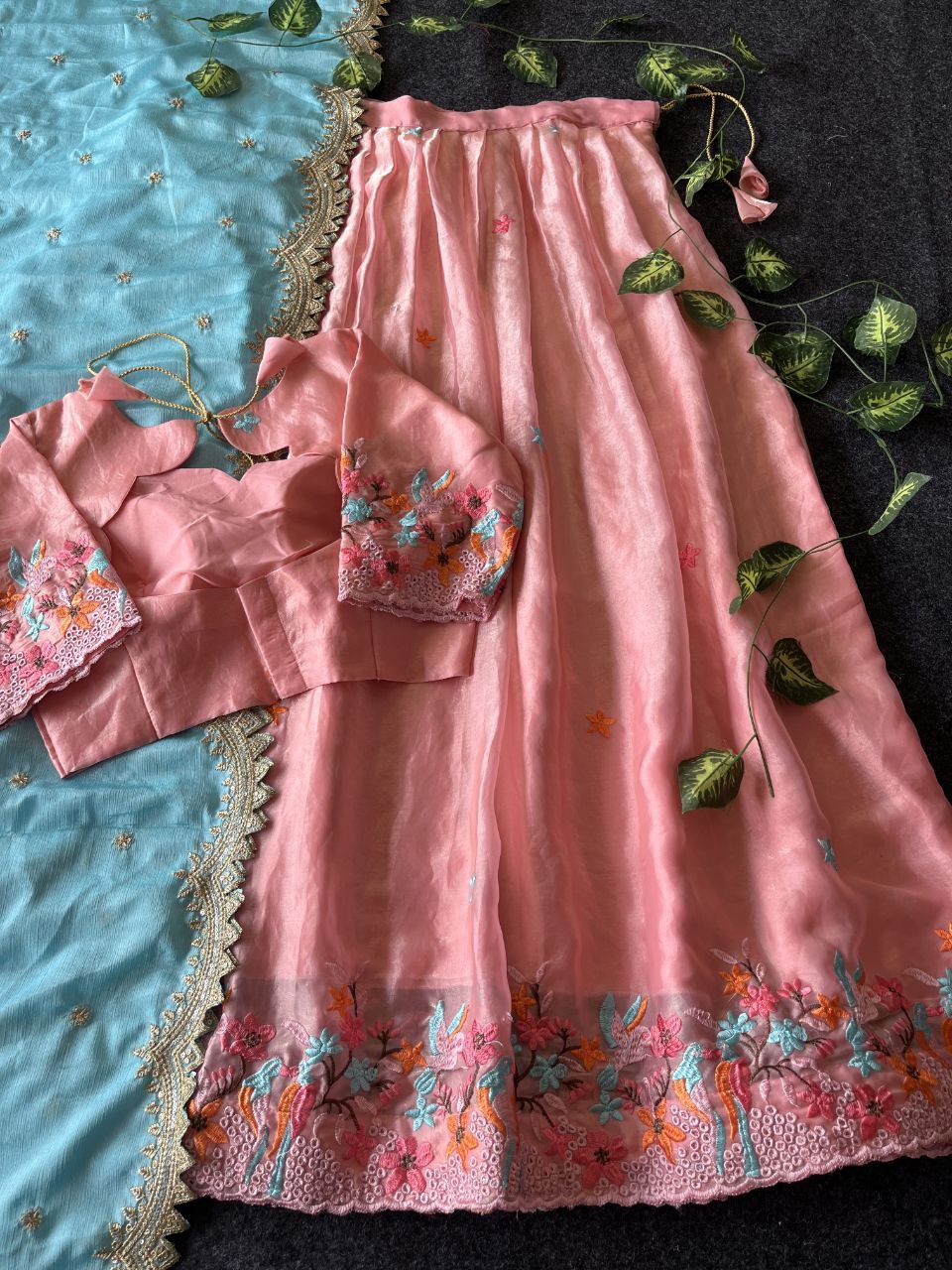 🕊️ Birdsong Royale – Exclusive Thread Embroidery Lehenga Set 🕊️