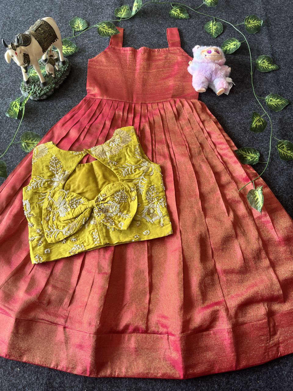🌸 Floral Royal Layer – Kids Tissue Gown with Handwork Coat 🌸