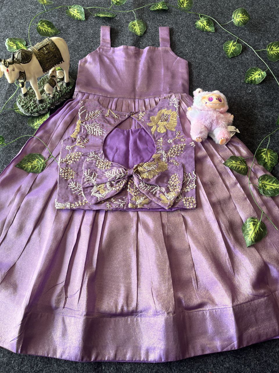 🌸 Floral Royal Layer – Kids Tissue Gown with Handwork Coat 🌸