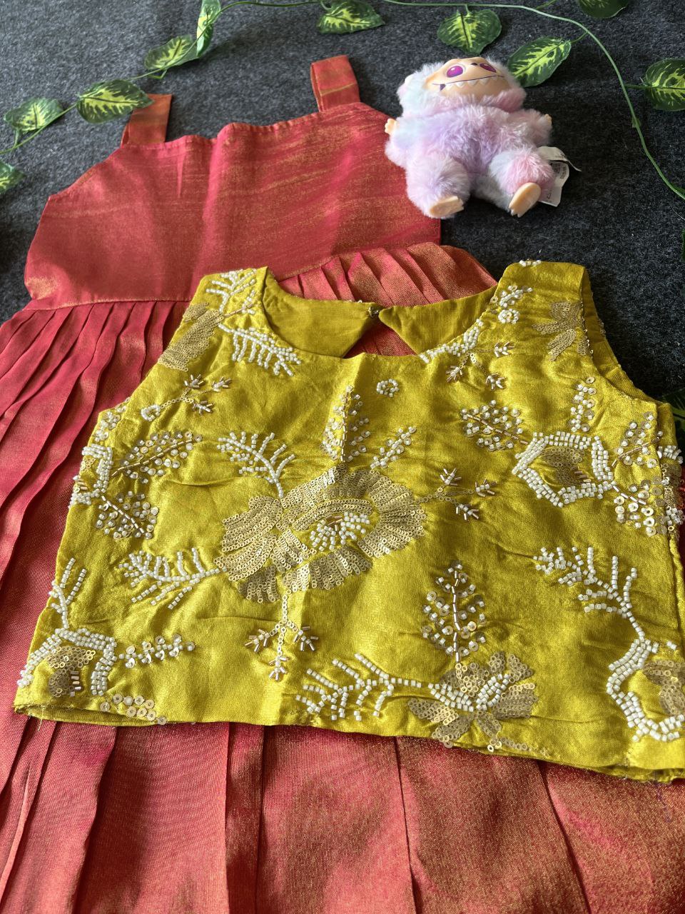 🌸 Floral Royal Layer – Kids Tissue Gown with Handwork Coat 🌸