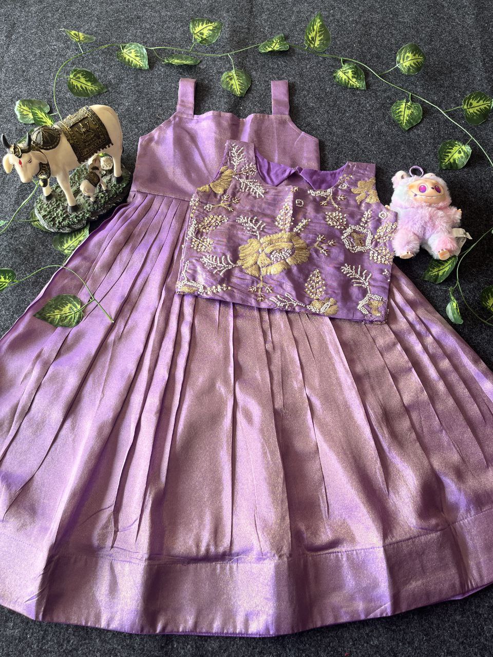 🌸 Floral Royal Layer – Kids Tissue Gown with Handwork Coat 🌸