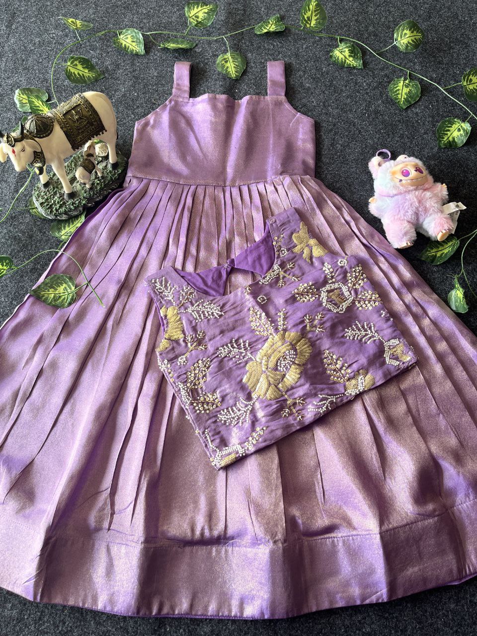 🌸 Floral Royal Layer – Kids Tissue Gown with Handwork Coat 🌸