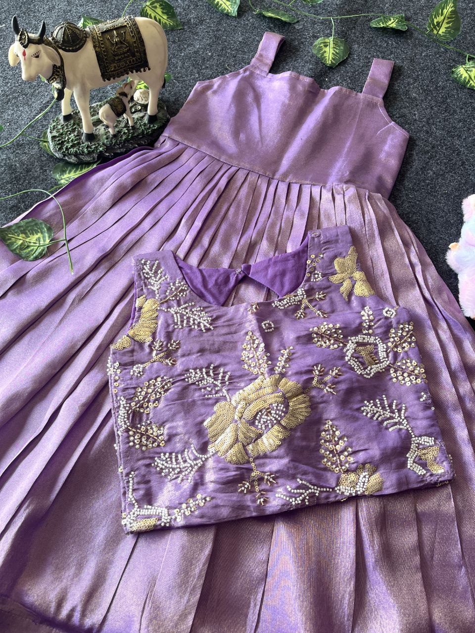 🌸 Floral Royal Layer – Kids Tissue Gown with Handwork Coat 🌸