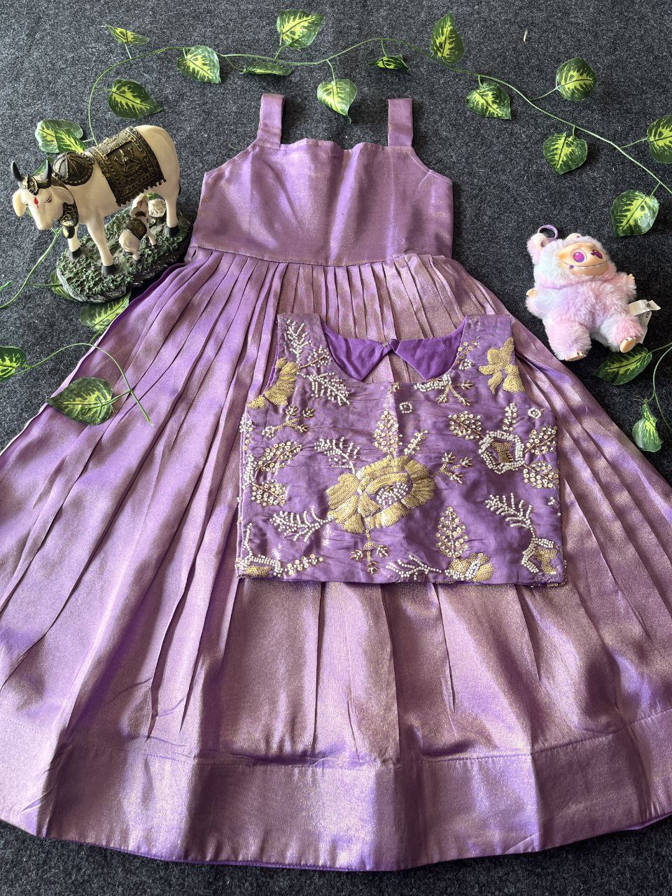 🌸 Floral Royal Layer – Kids Tissue Gown with Handwork Coat 🌸