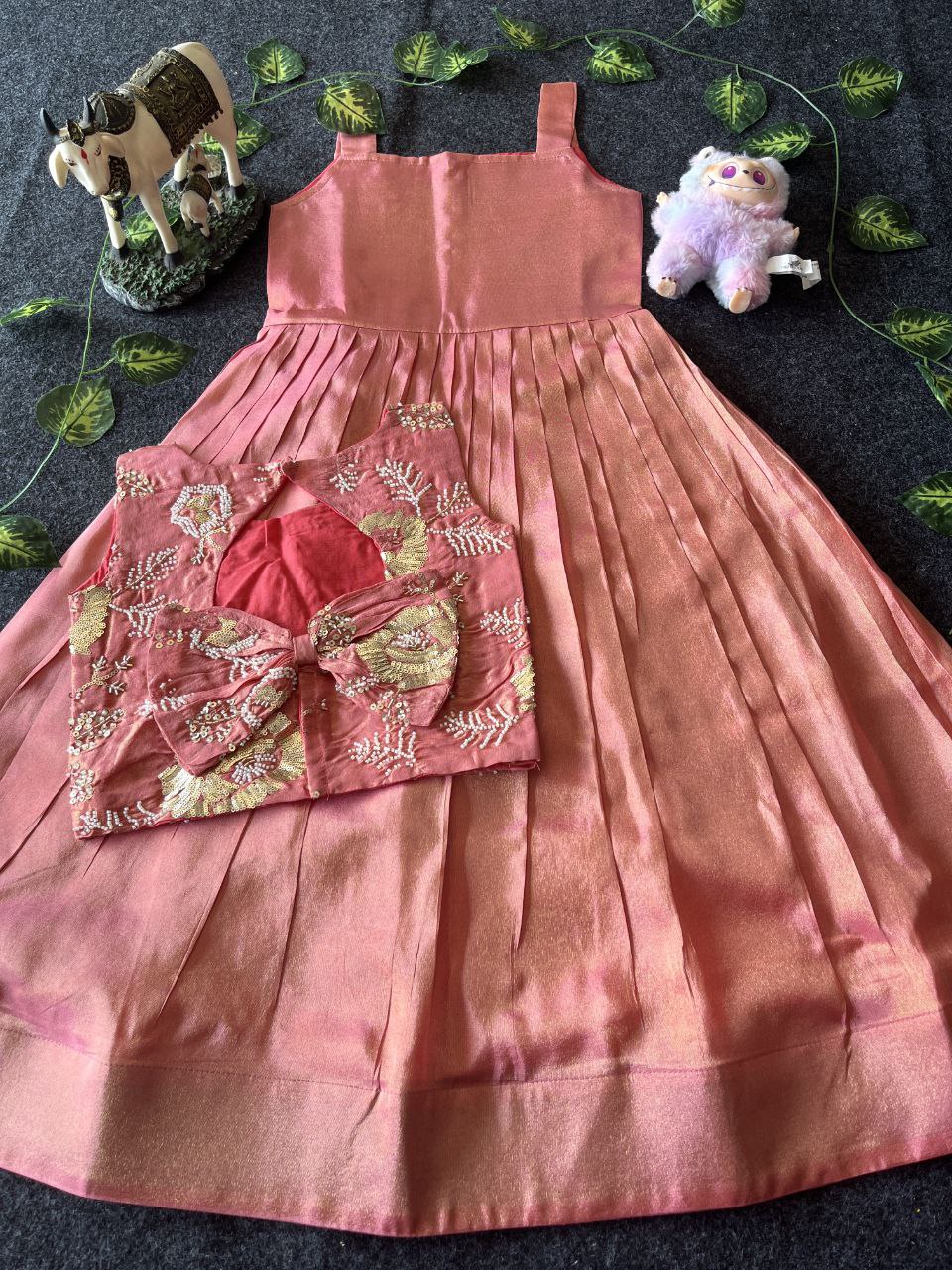 🌸 Floral Royal Layer – Kids Tissue Gown with Handwork Coat 🌸