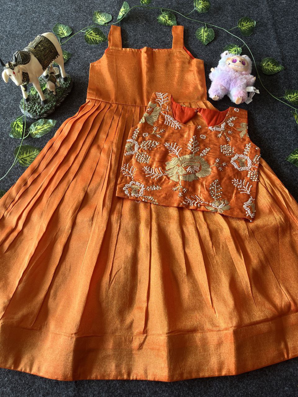 🌸 Floral Royal Layer – Kids Tissue Gown with Handwork Coat 🌸