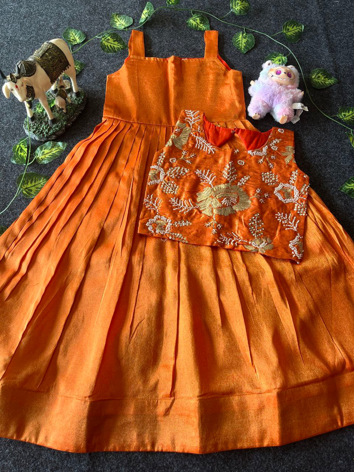 🌸 Floral Royal Layer – Kids Tissue Gown with Handwork Coat 🌸