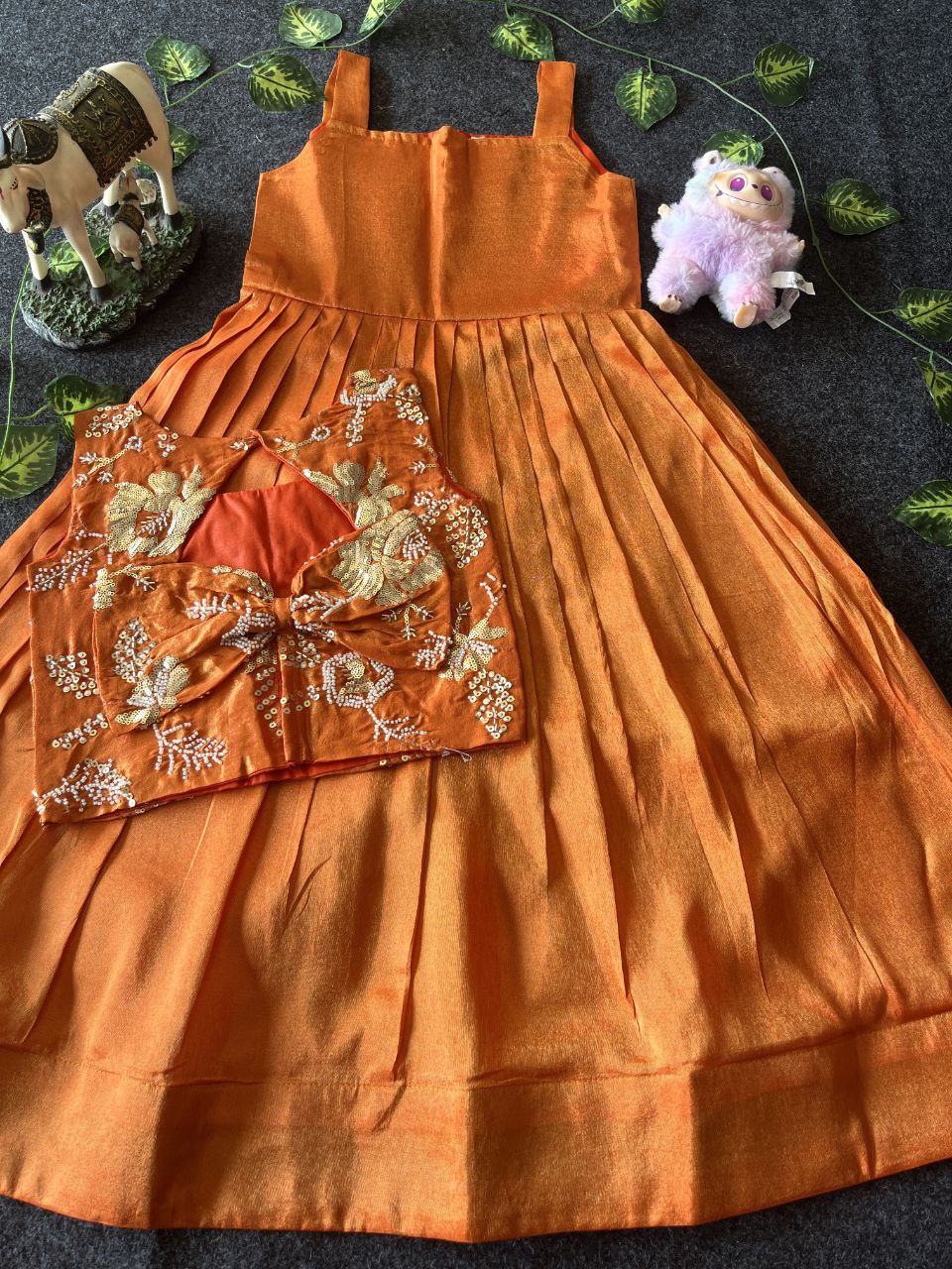 🌸 Floral Royal Layer – Kids Tissue Gown with Handwork Coat 🌸