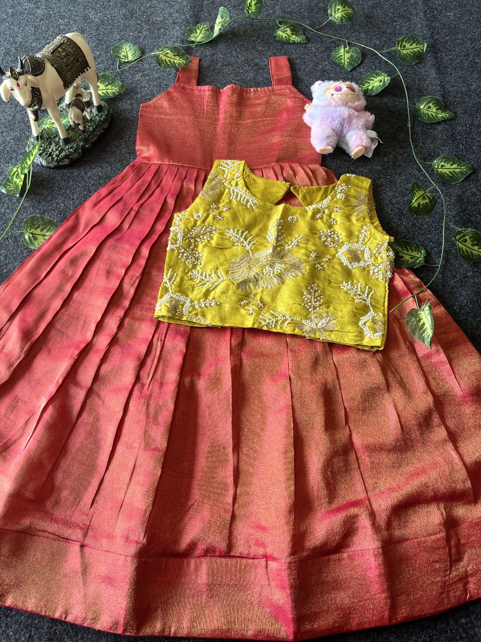 🌸 Floral Royal Layer – Kids Tissue Gown with Handwork Coat 🌸