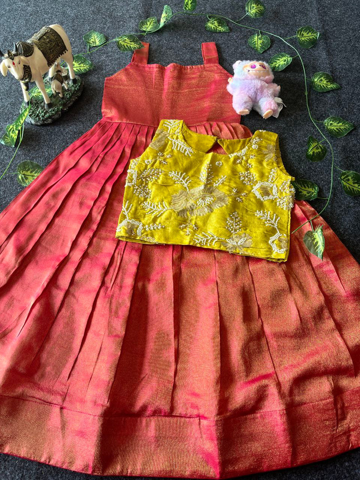 🌸 Floral Royal Layer – Kids Tissue Gown with Handwork Coat 🌸
