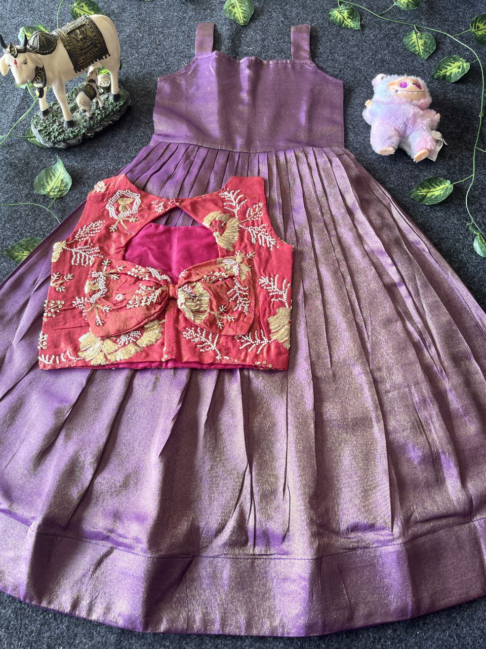 🌸 Floral Royal Layer – Kids Tissue Gown with Handwork Coat 🌸