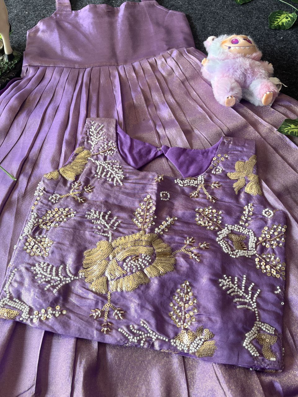 🌸 Floral Royal Layer – Kids Tissue Gown with Handwork Coat 🌸