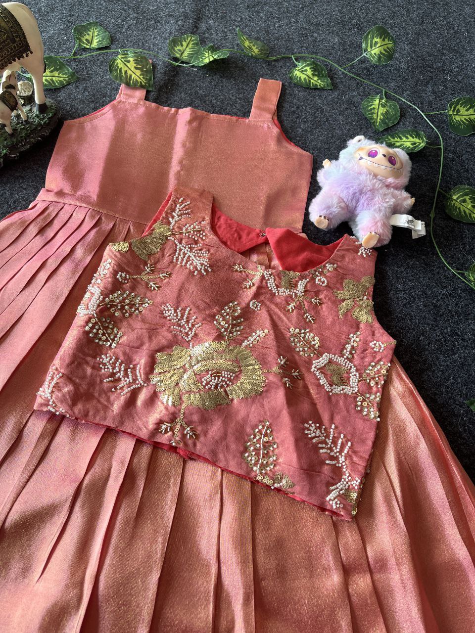 🌸 Floral Royal Layer – Kids Tissue Gown with Handwork Coat 🌸