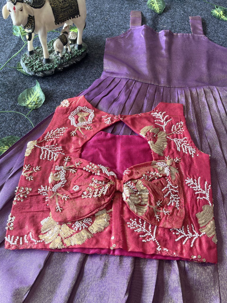 🌸 Floral Royal Layer – Kids Tissue Gown with Handwork Coat 🌸