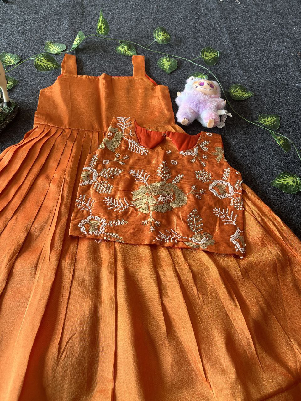🌸 Floral Royal Layer – Kids Tissue Gown with Handwork Coat 🌸