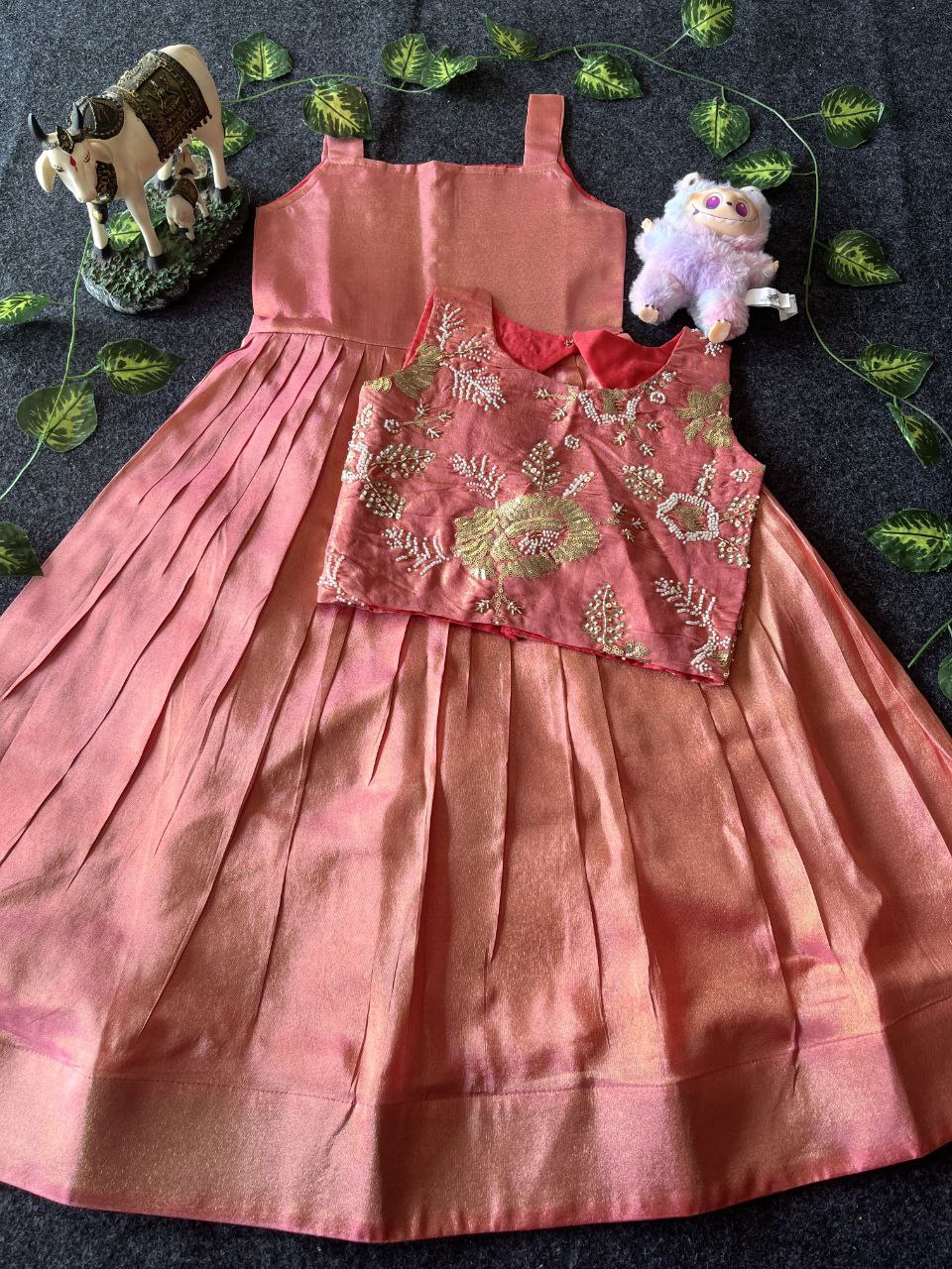 🌸 Floral Royal Layer – Kids Tissue Gown with Handwork Coat 🌸